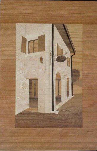 Maison à l'enseigne, marqueterie réalisée sur commande